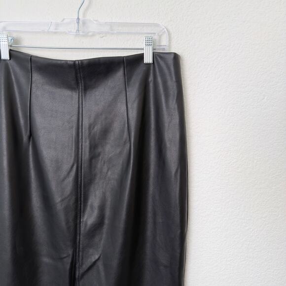 [Zara] Black Faux Leather Front Slit Pencil Midi Skirt NWT Edgy Classic Chic XL - Picture 6 of 12